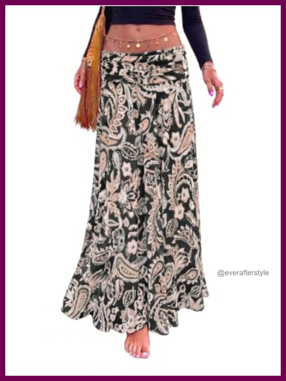 Women's Boho Floral Paisley Mesh Maxi Skirt High Waist Flowy Summer